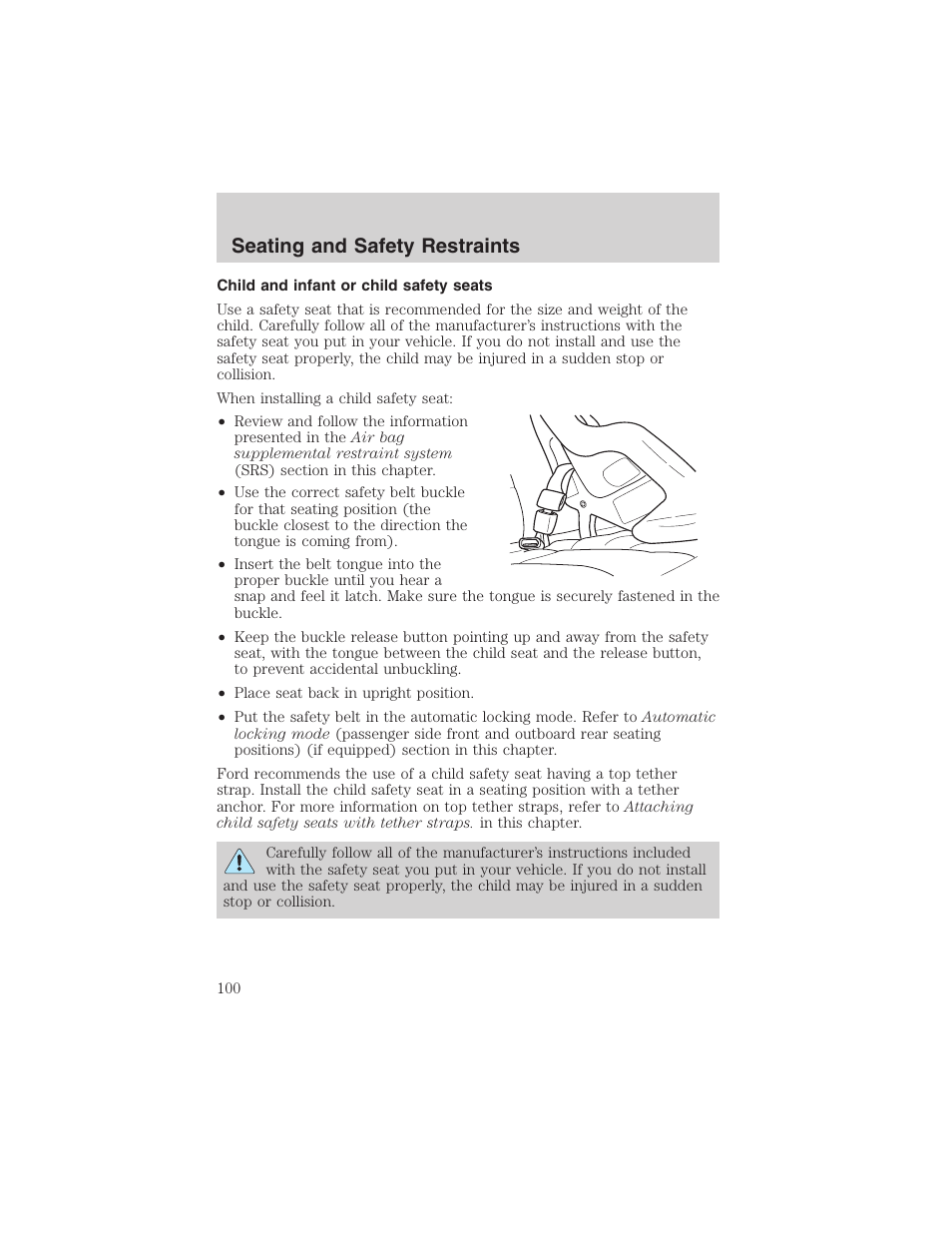 Seating and safety restraints | FORD 2003 Ranger User Manual | Page 100 / 256