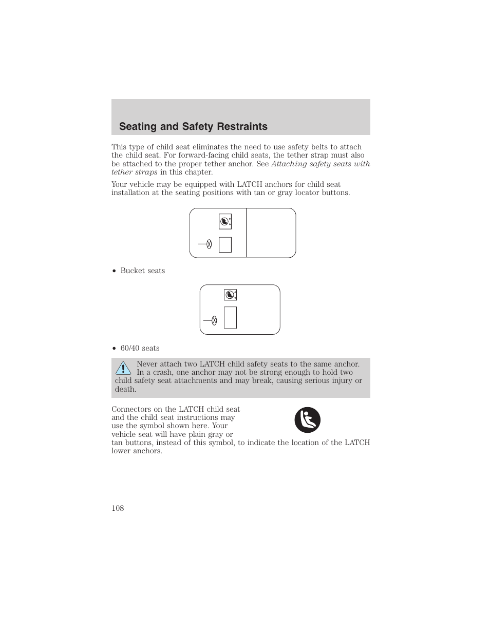 Seating and safety restraints | FORD 2003 Ranger User Manual | Page 108 / 256