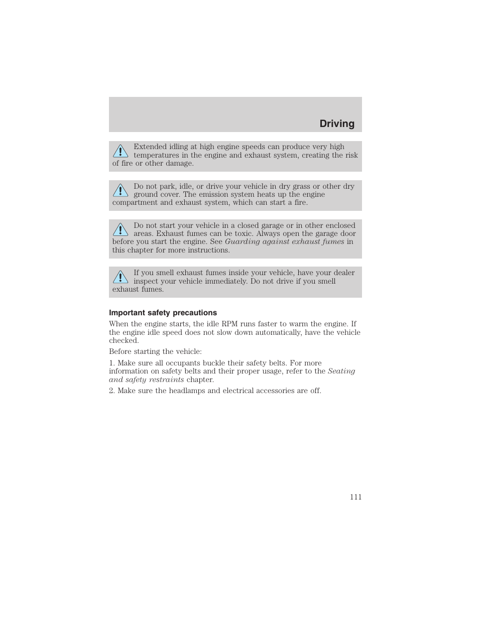 Driving | FORD 2003 Ranger User Manual | Page 111 / 256