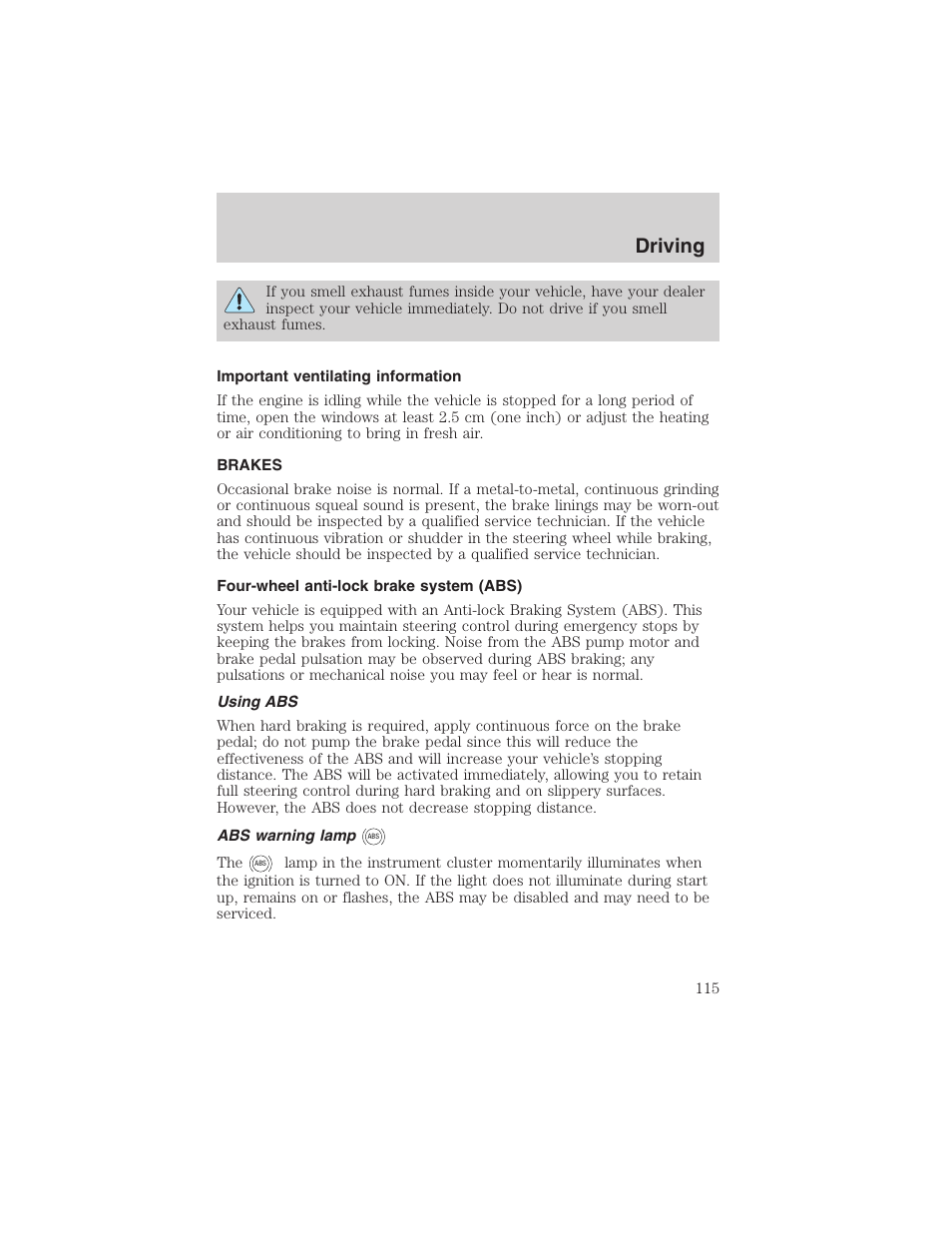 Driving | FORD 2003 Ranger User Manual | Page 115 / 256