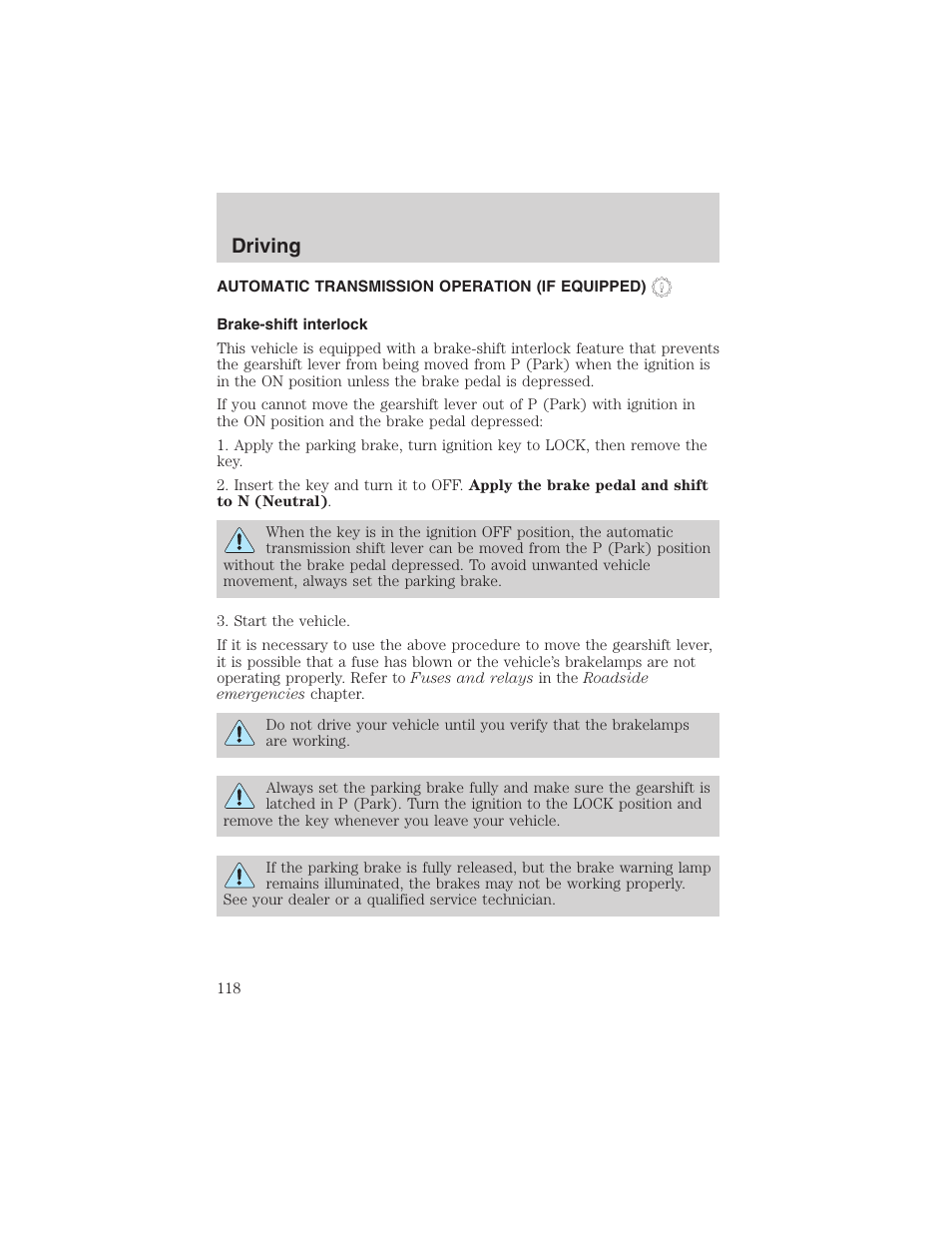 Driving | FORD 2003 Ranger User Manual | Page 118 / 256