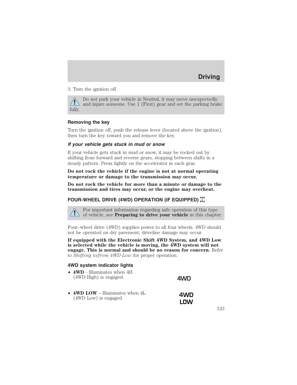 Driving | FORD 2003 Ranger User Manual | Page 123 / 256