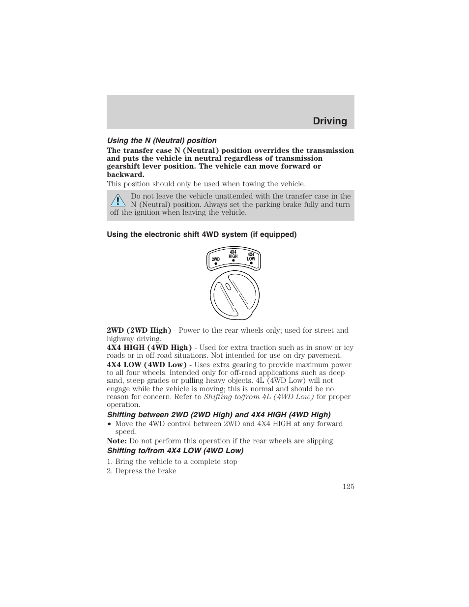 Driving | FORD 2003 Ranger User Manual | Page 125 / 256