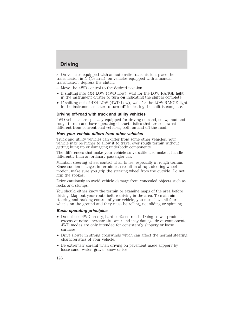 Driving | FORD 2003 Ranger User Manual | Page 126 / 256