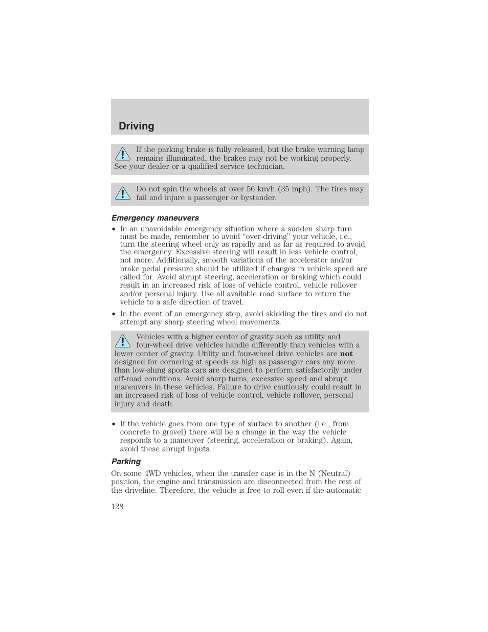Driving | FORD 2003 Ranger User Manual | Page 128 / 256