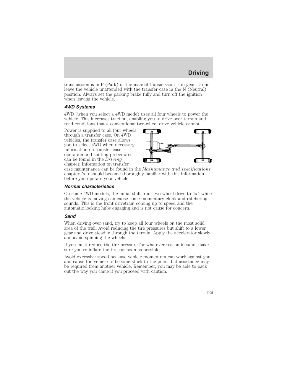 Driving | FORD 2003 Ranger User Manual | Page 129 / 256