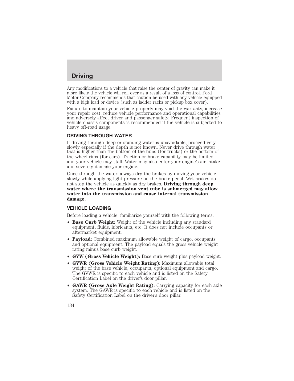 Driving | FORD 2003 Ranger User Manual | Page 134 / 256