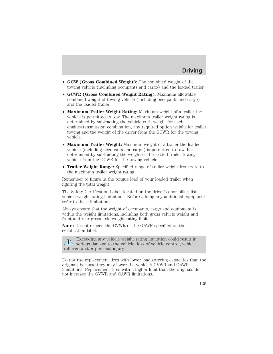 Driving | FORD 2003 Ranger User Manual | Page 135 / 256