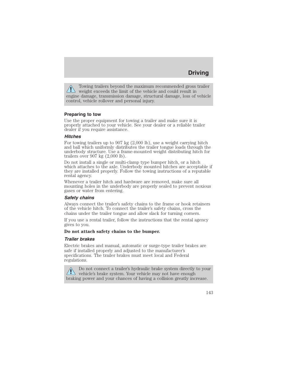 Driving | FORD 2003 Ranger User Manual | Page 143 / 256