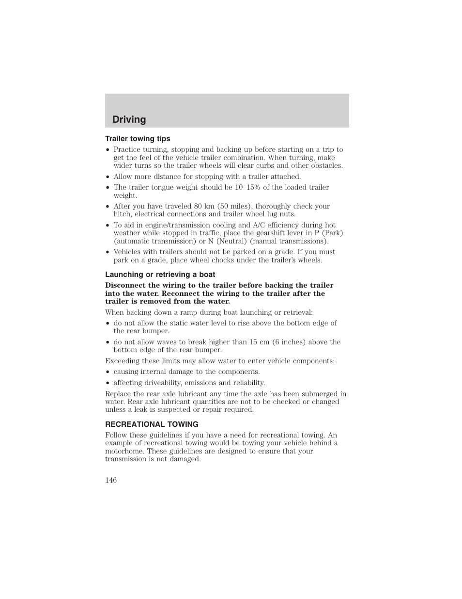 Driving | FORD 2003 Ranger User Manual | Page 146 / 256