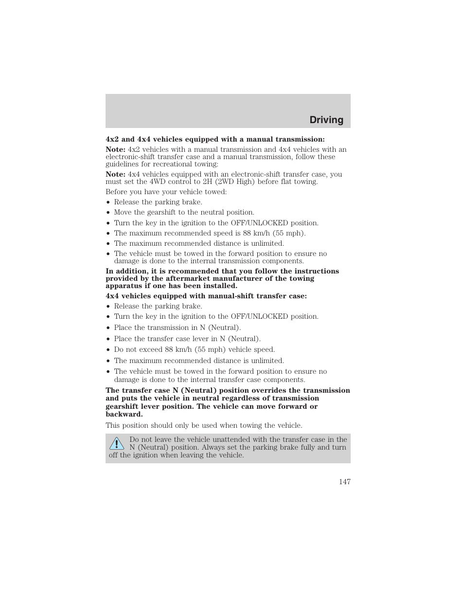 Driving | FORD 2003 Ranger User Manual | Page 147 / 256