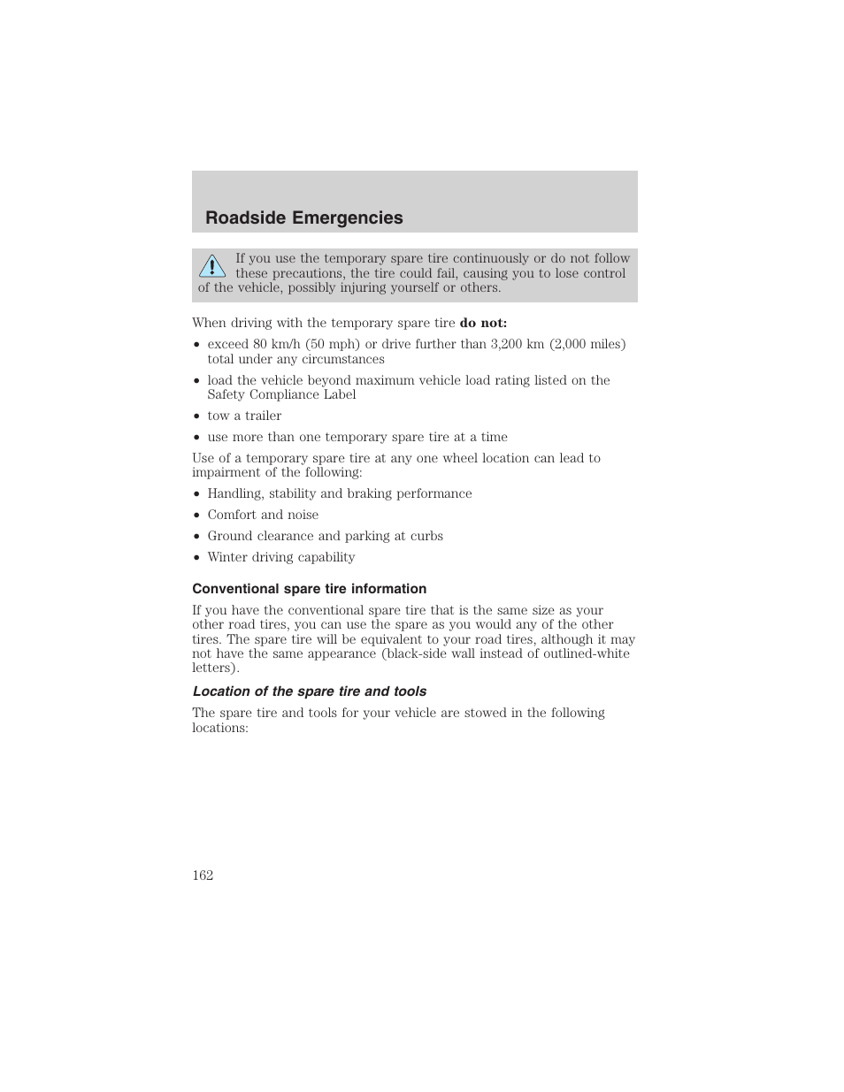 Roadside emergencies | FORD 2003 Ranger User Manual | Page 162 / 256