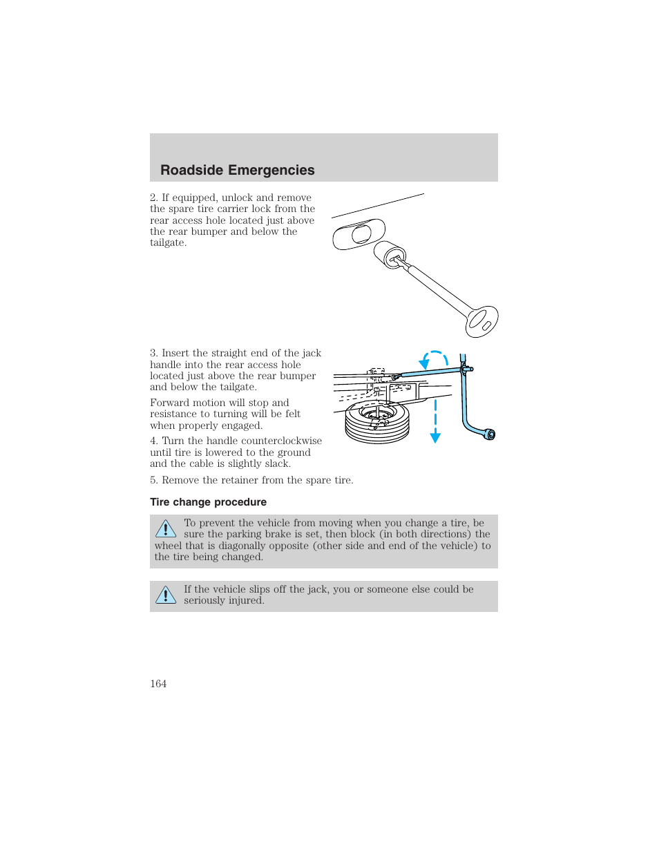 Roadside emergencies | FORD 2003 Ranger User Manual | Page 164 / 256