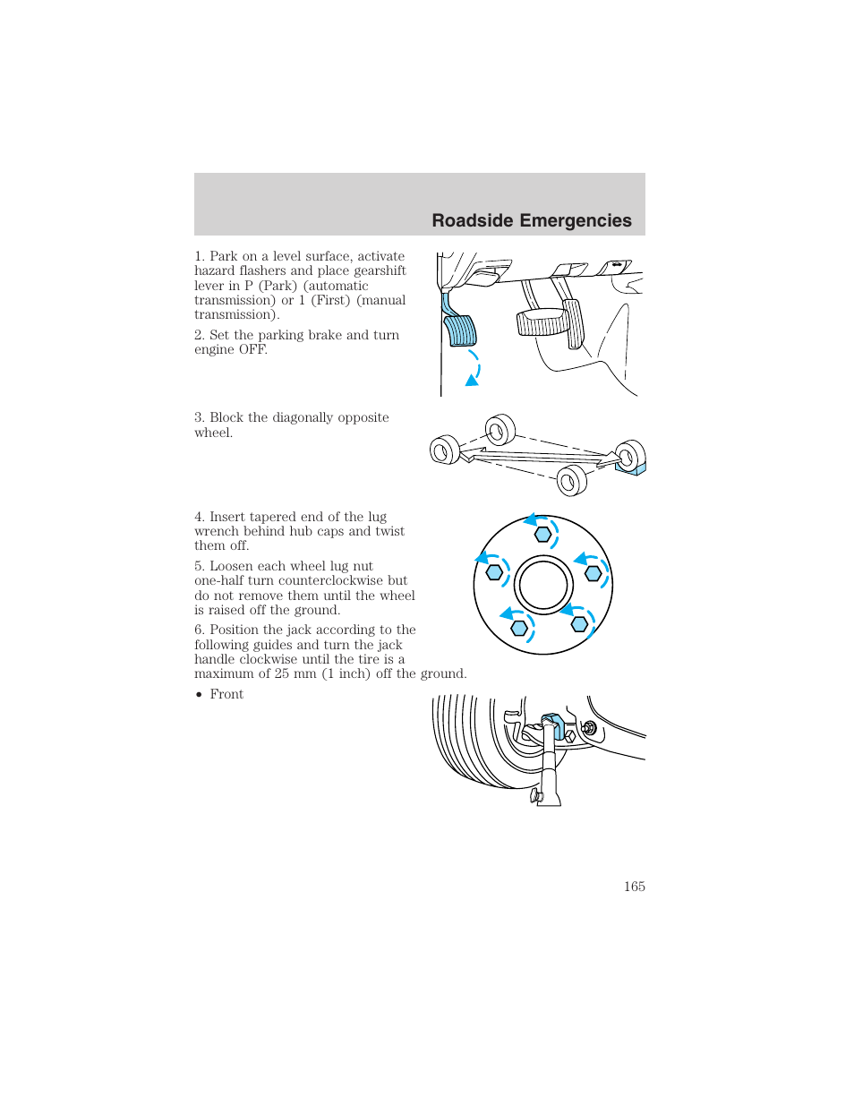 Roadside emergencies | FORD 2003 Ranger User Manual | Page 165 / 256