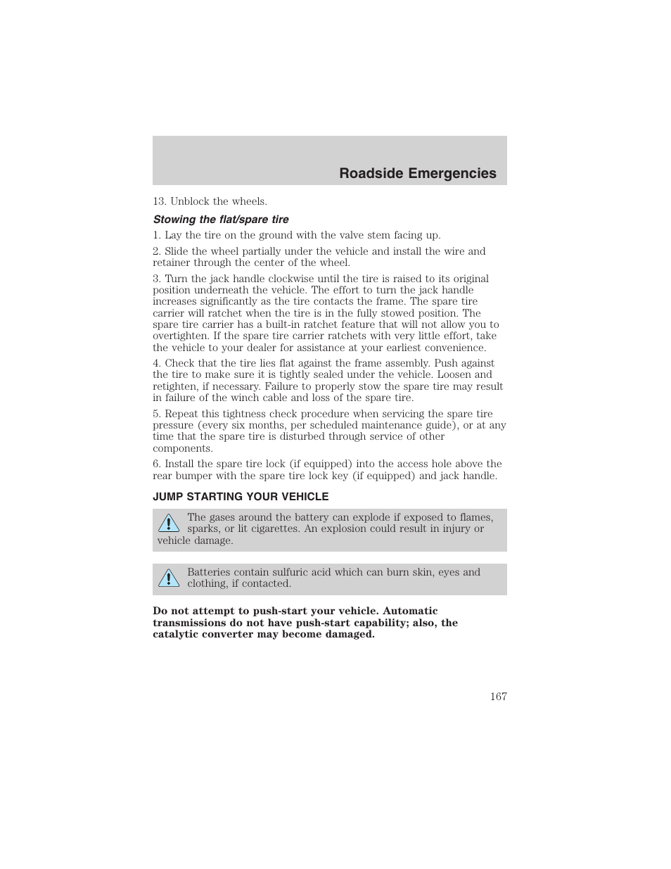 Roadside emergencies | FORD 2003 Ranger User Manual | Page 167 / 256