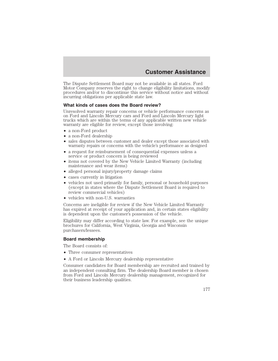 Customer assistance | FORD 2003 Ranger User Manual | Page 177 / 256