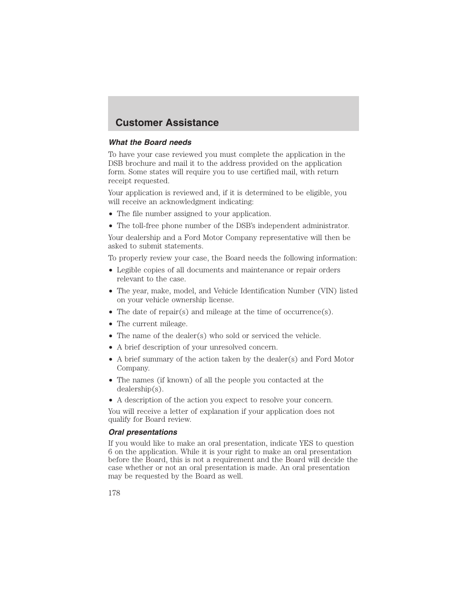 Customer assistance | FORD 2003 Ranger User Manual | Page 178 / 256