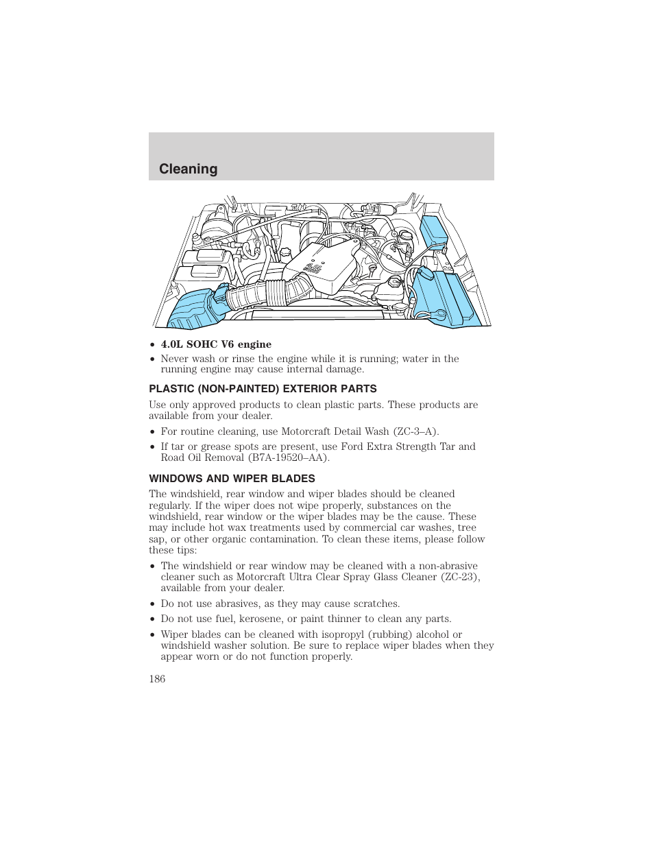 Cleaning | FORD 2003 Ranger User Manual | Page 186 / 256