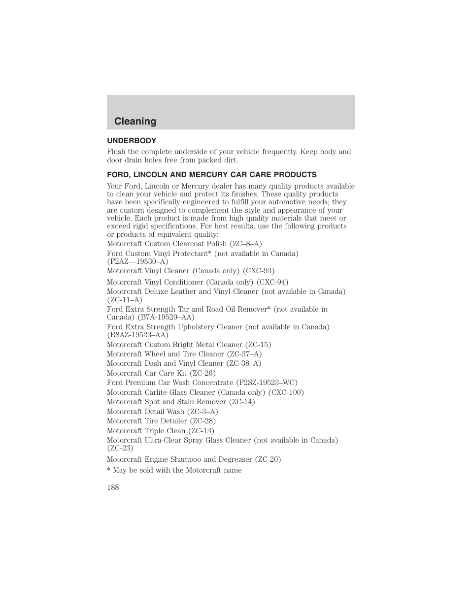 Cleaning | FORD 2003 Ranger User Manual | Page 188 / 256