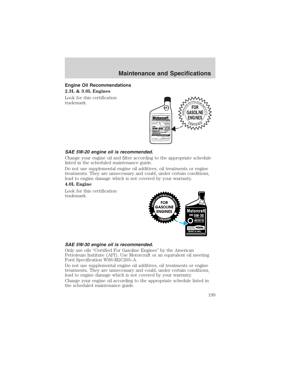 Maintenance and specifications | FORD 2003 Ranger User Manual | Page 199 / 256
