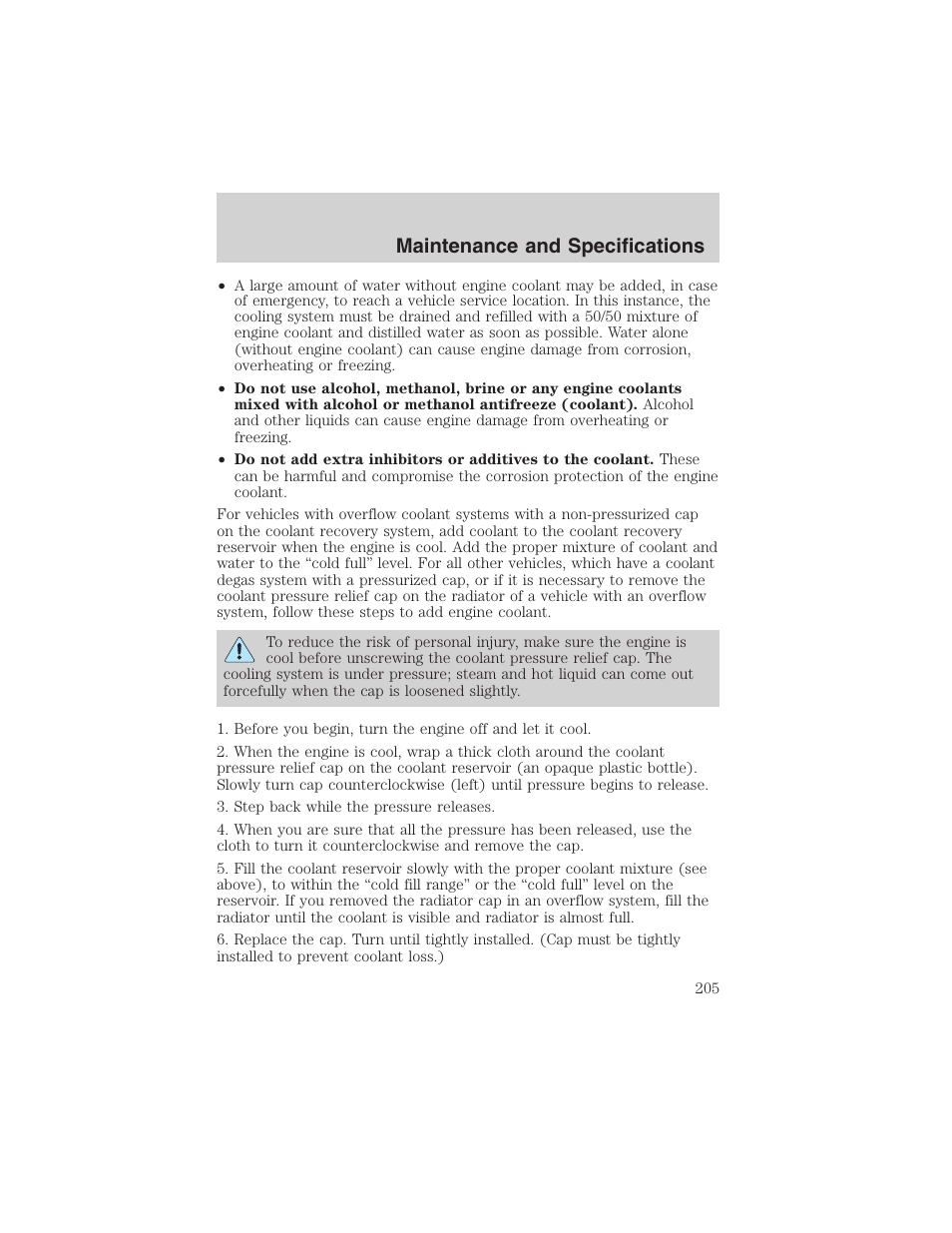Maintenance and specifications | FORD 2003 Ranger User Manual | Page 205 / 256