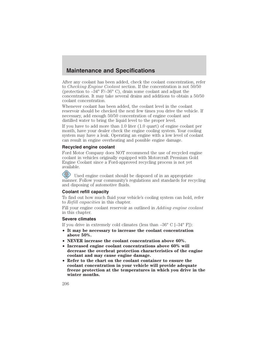 Maintenance and specifications | FORD 2003 Ranger User Manual | Page 206 / 256
