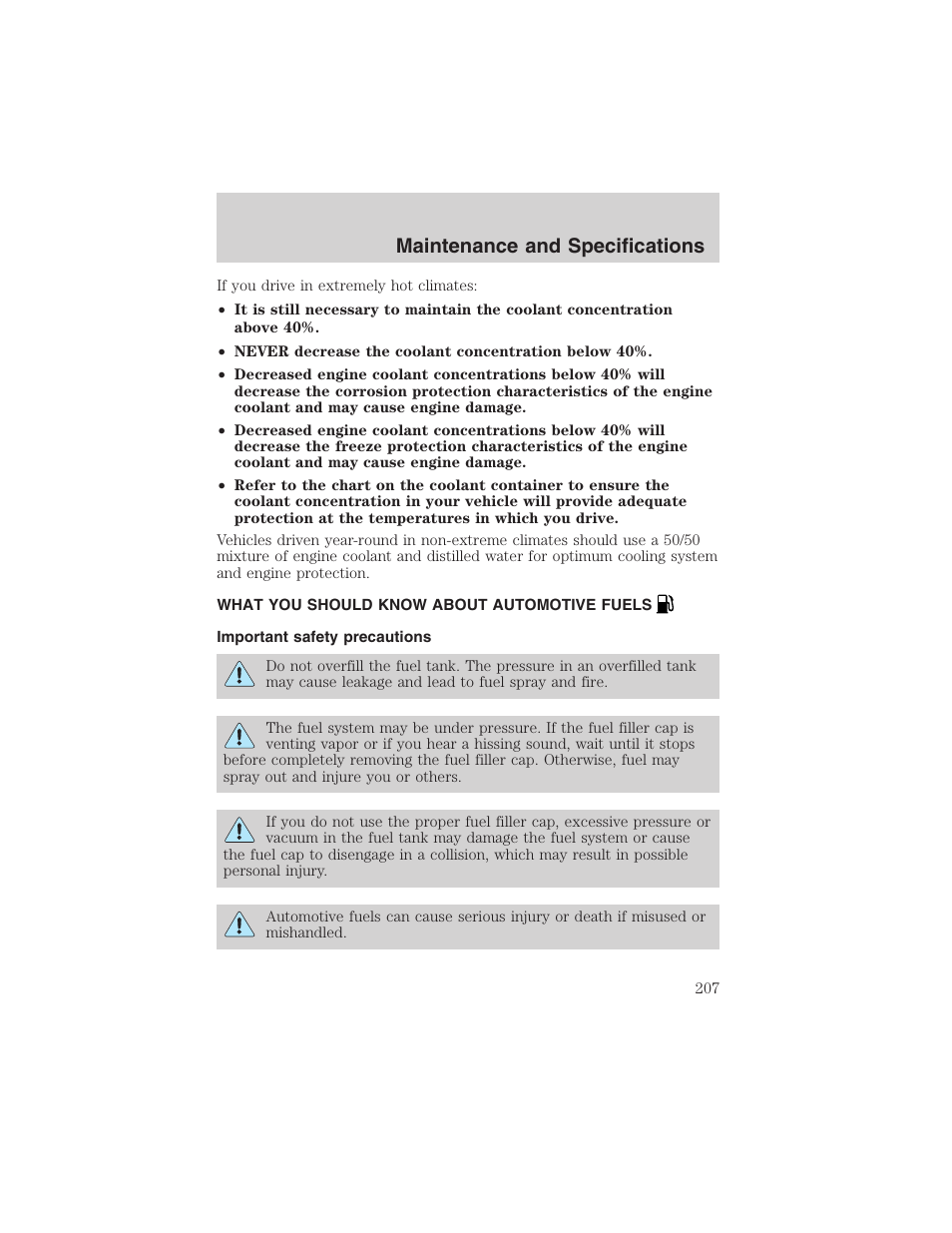 Maintenance and specifications | FORD 2003 Ranger User Manual | Page 207 / 256