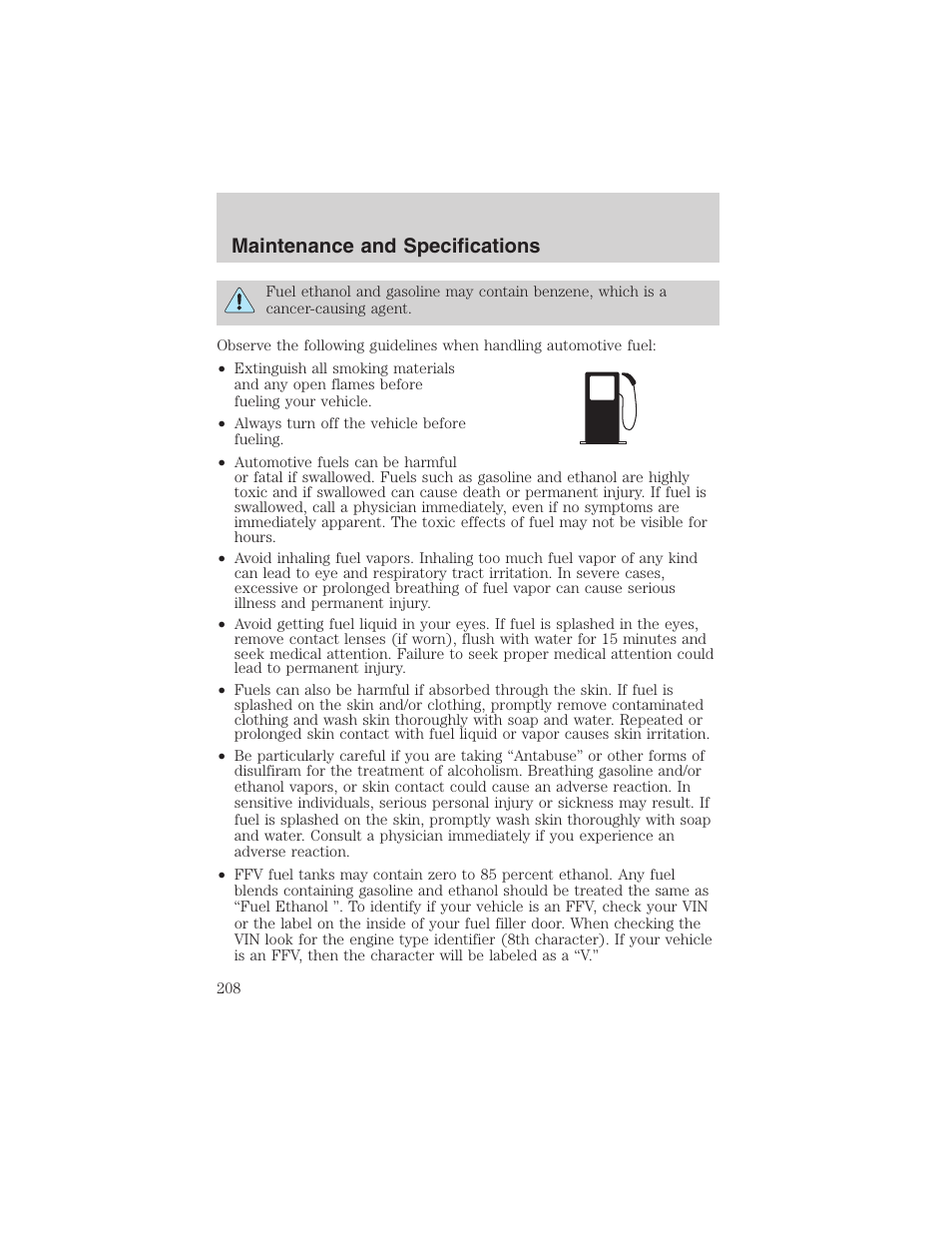 Maintenance and specifications | FORD 2003 Ranger User Manual | Page 208 / 256
