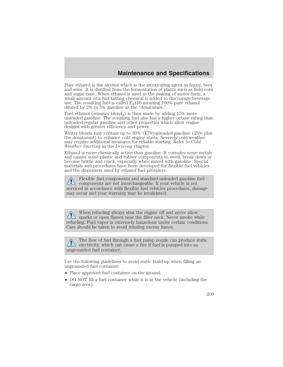 Maintenance and specifications | FORD 2003 Ranger User Manual | Page 209 / 256