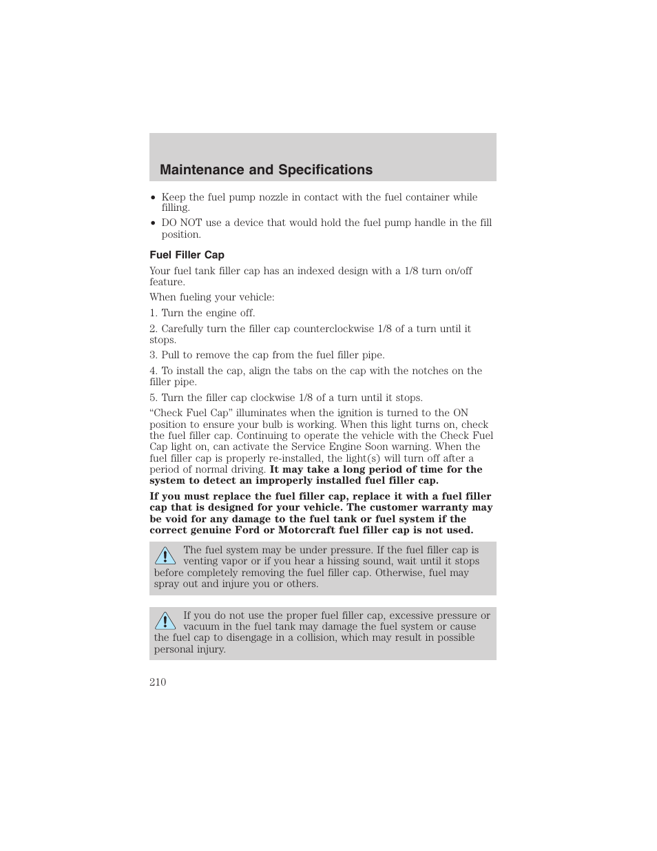 Maintenance and specifications | FORD 2003 Ranger User Manual | Page 210 / 256