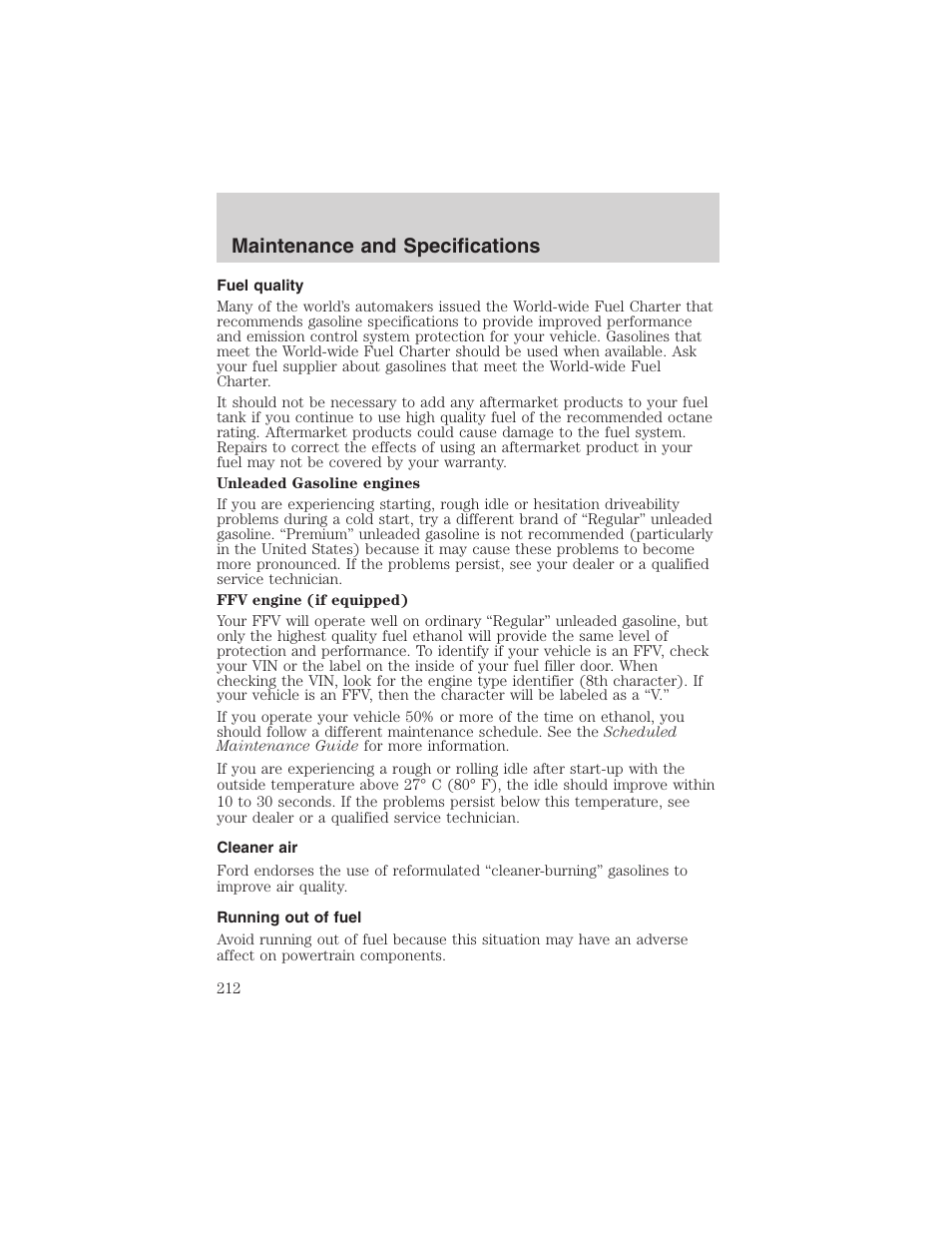 Maintenance and specifications | FORD 2003 Ranger User Manual | Page 212 / 256
