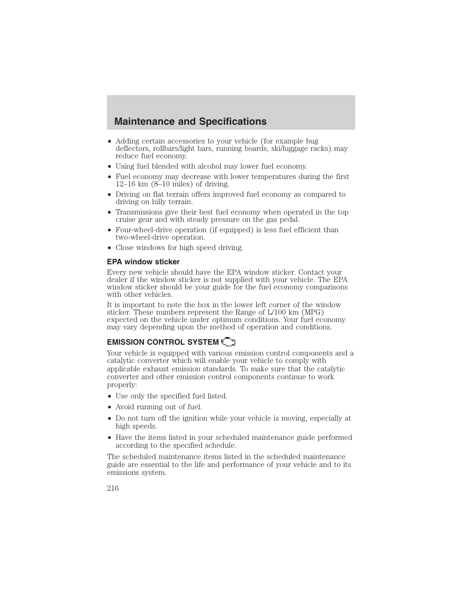 Maintenance and specifications | FORD 2003 Ranger User Manual | Page 216 / 256
