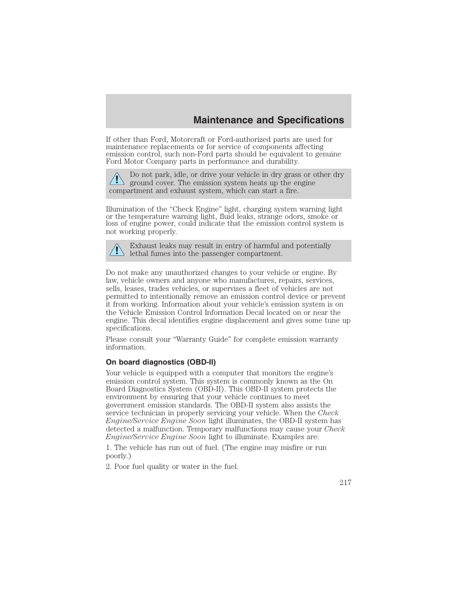 Maintenance and specifications | FORD 2003 Ranger User Manual | Page 217 / 256