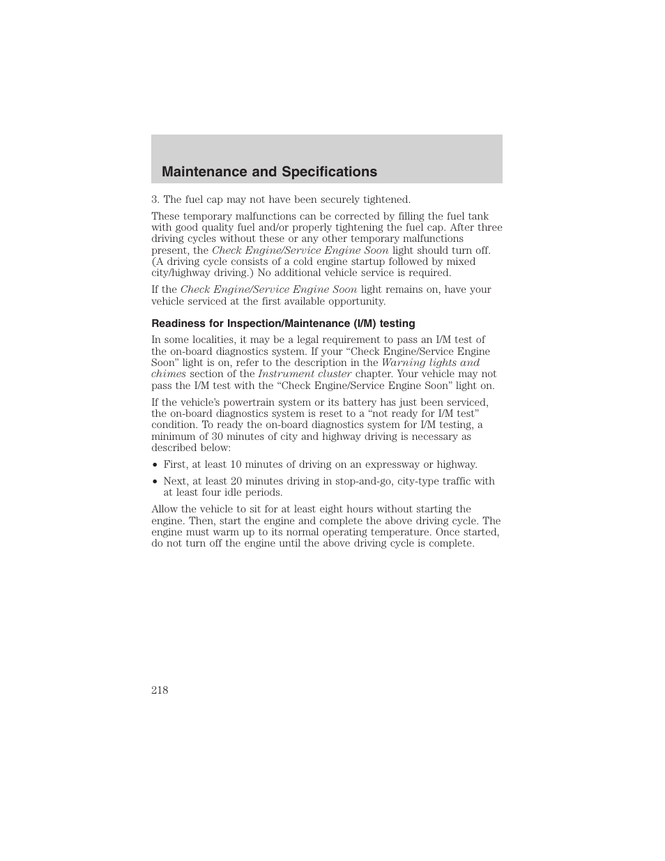 Maintenance and specifications | FORD 2003 Ranger User Manual | Page 218 / 256