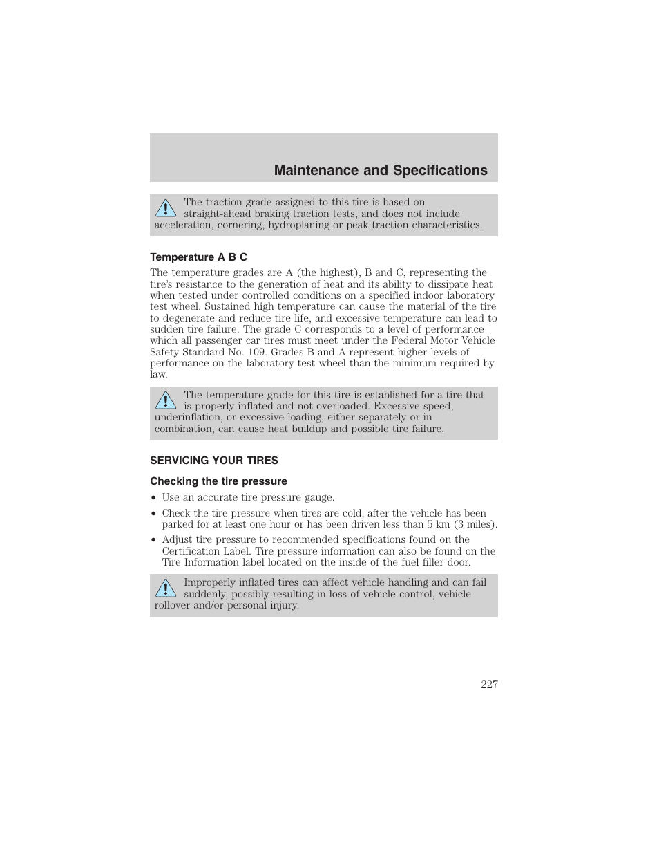 Maintenance and specifications | FORD 2003 Ranger User Manual | Page 227 / 256