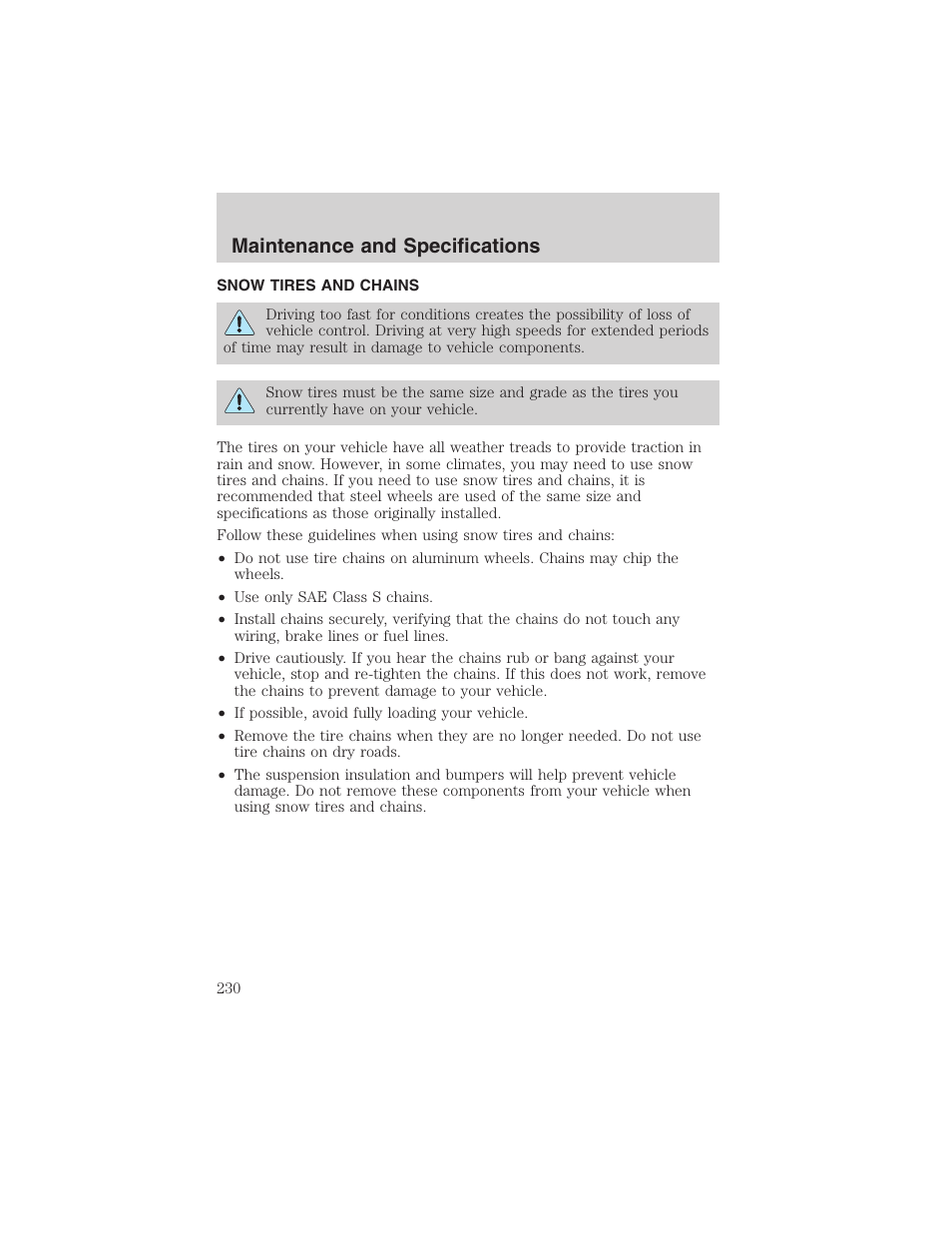 Maintenance and specifications | FORD 2003 Ranger User Manual | Page 230 / 256