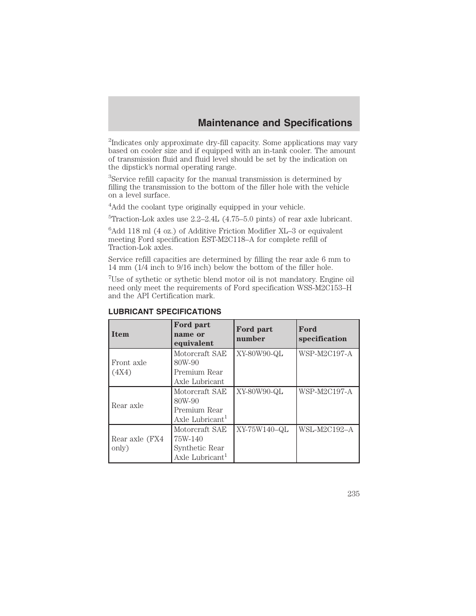 Maintenance and specifications | FORD 2003 Ranger User Manual | Page 235 / 256