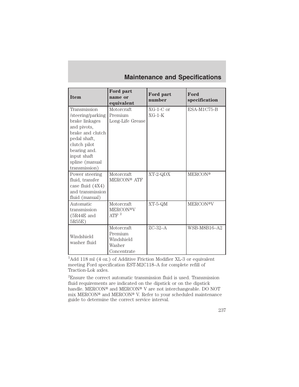 Maintenance and specifications | FORD 2003 Ranger User Manual | Page 237 / 256