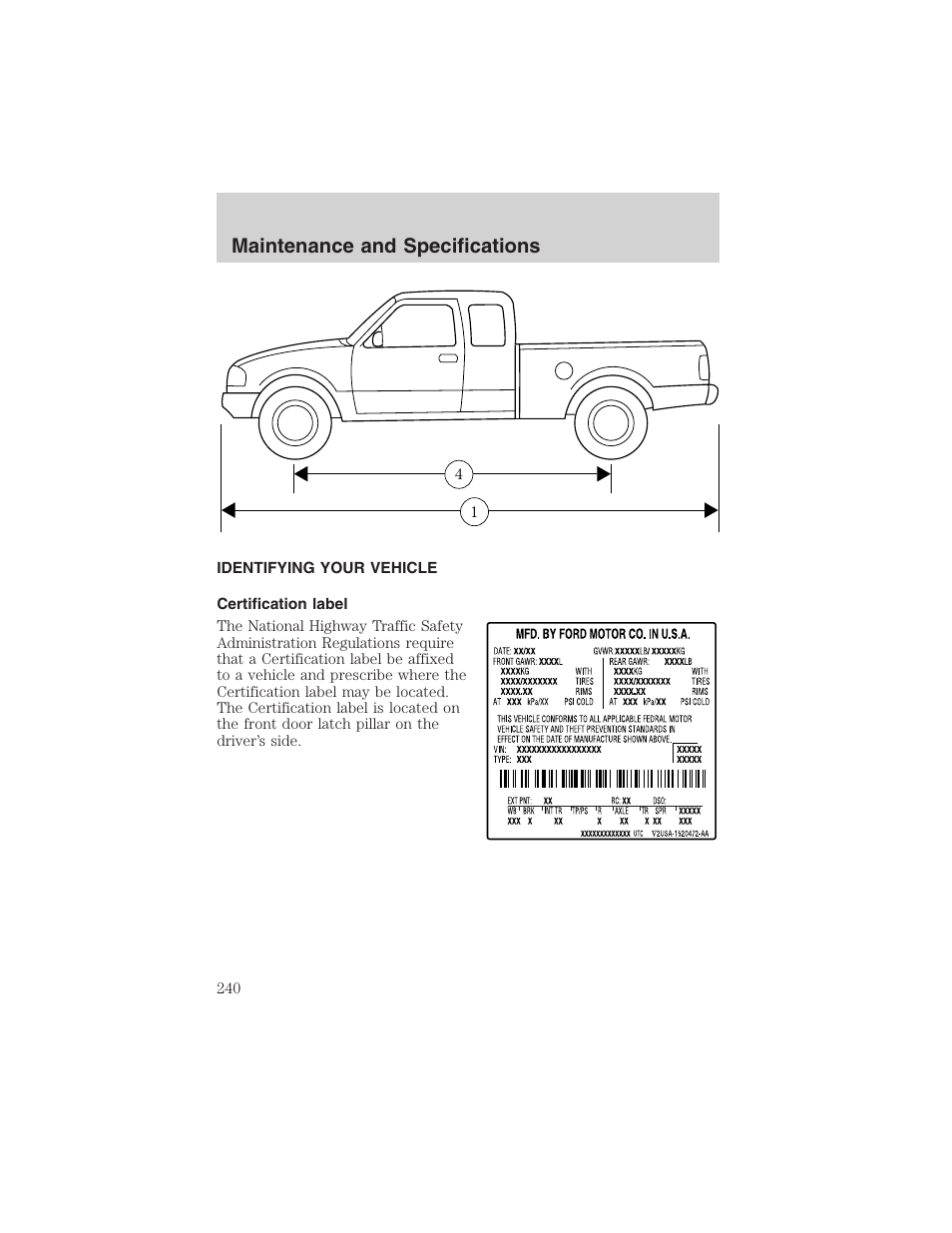 Maintenance and specifications | FORD 2003 Ranger User Manual | Page 240 / 256