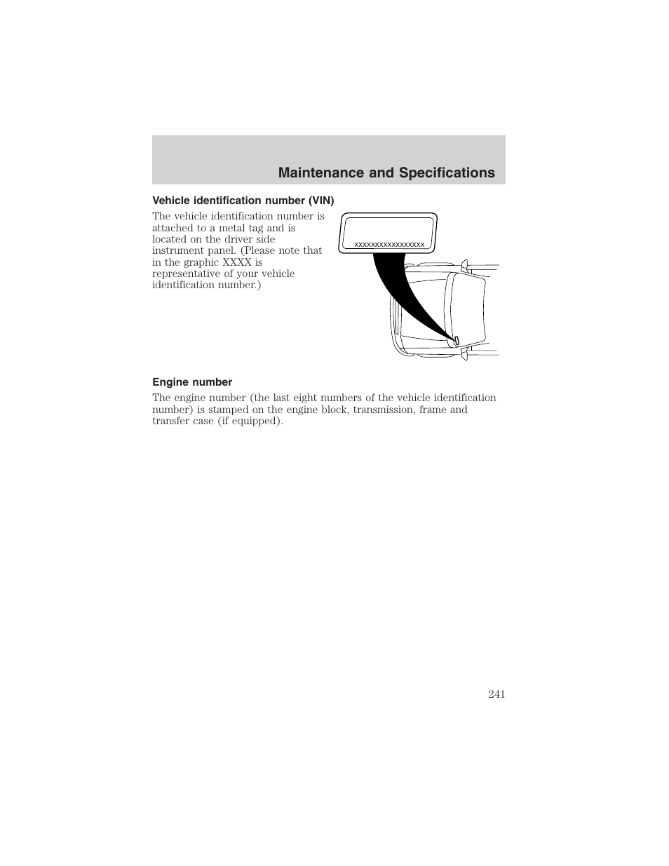 Maintenance and specifications | FORD 2003 Ranger User Manual | Page 241 / 256
