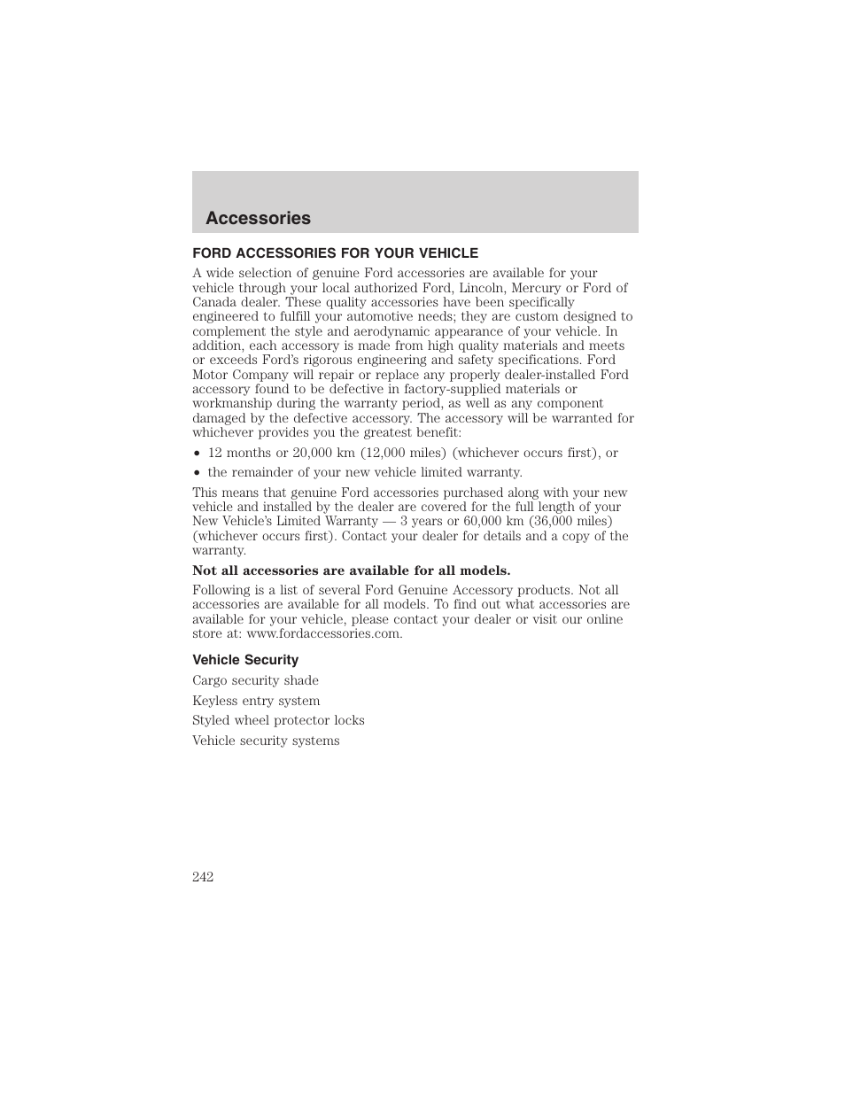 Accessories | FORD 2003 Ranger User Manual | Page 242 / 256