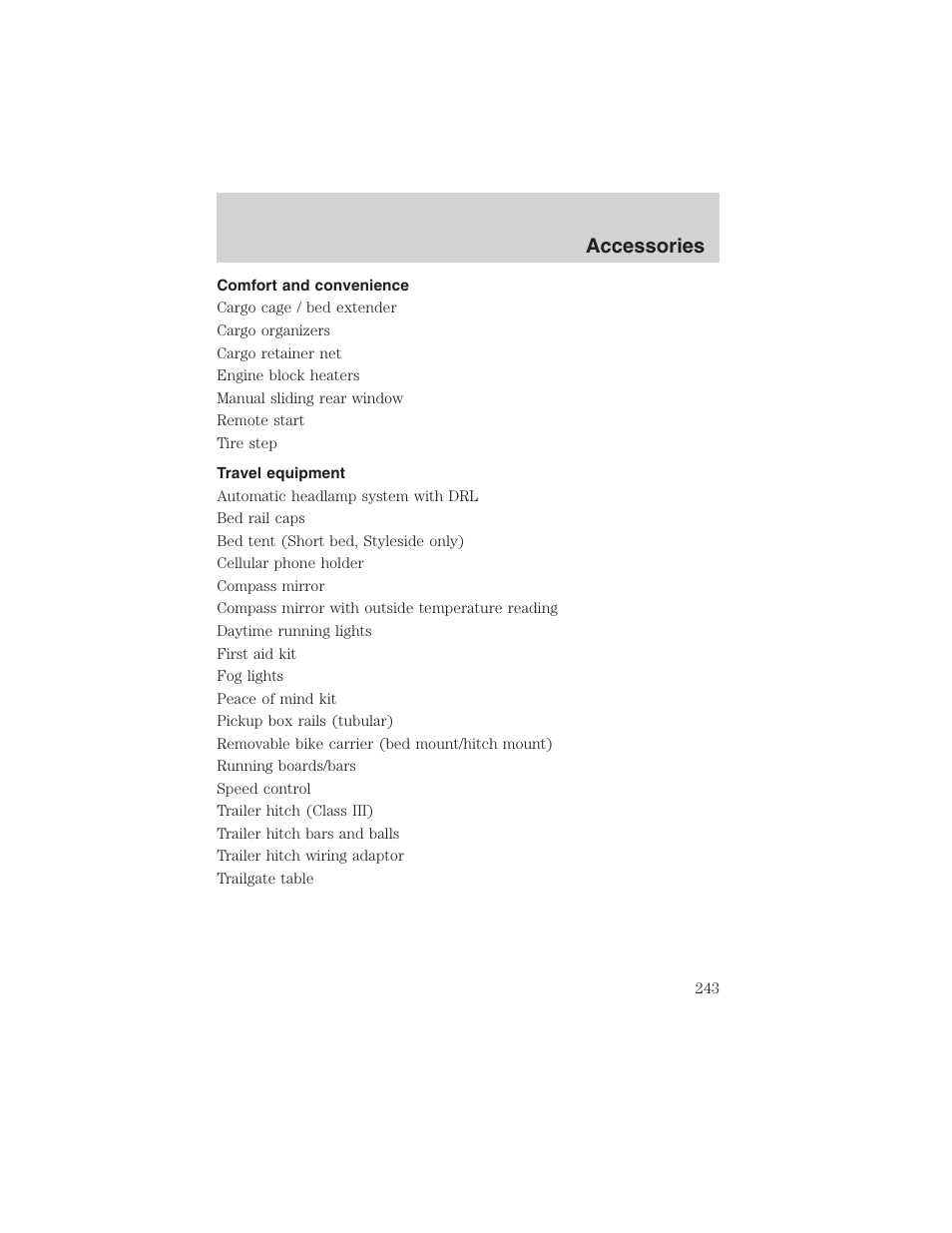 Accessories | FORD 2003 Ranger User Manual | Page 243 / 256