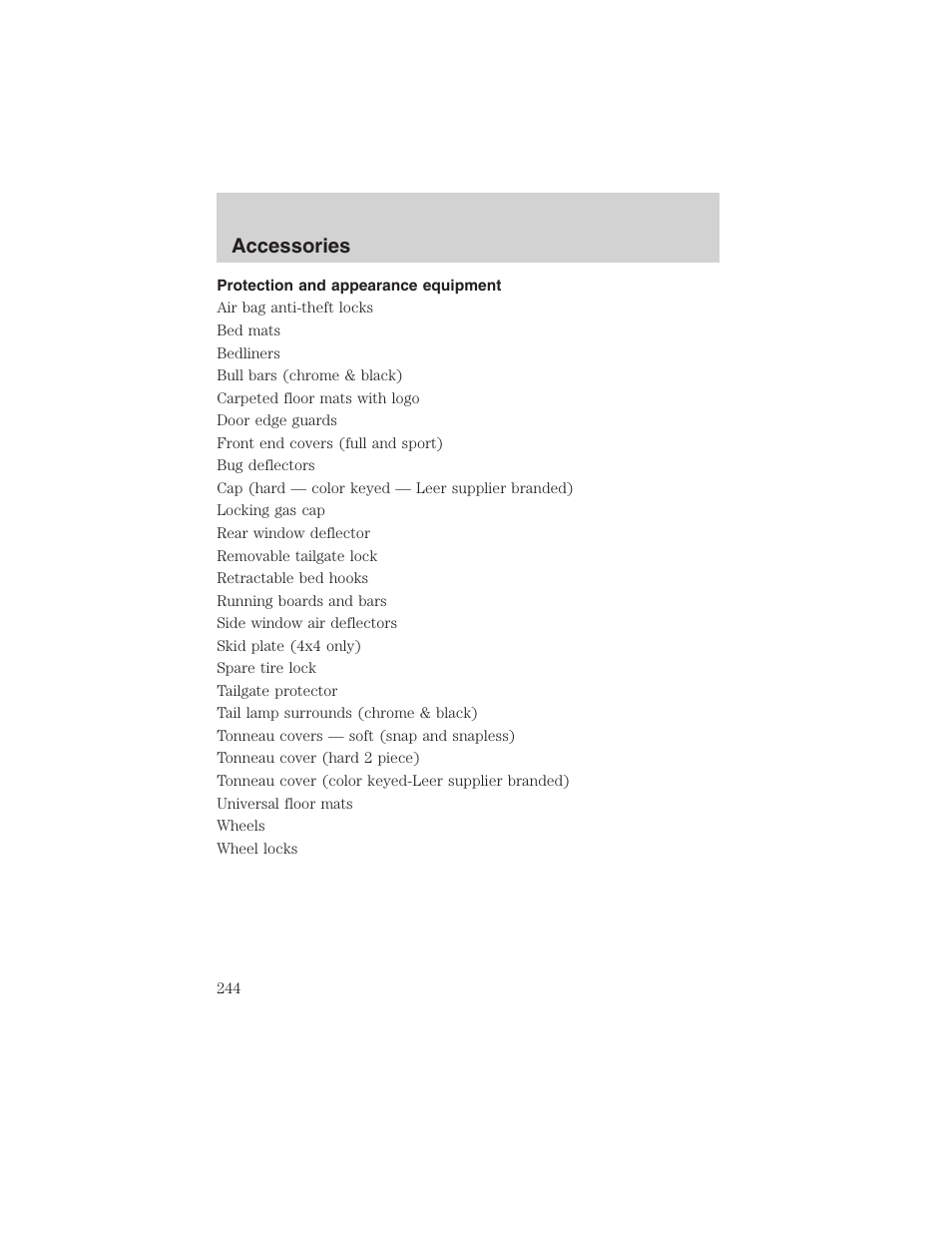 Accessories | FORD 2003 Ranger User Manual | Page 244 / 256