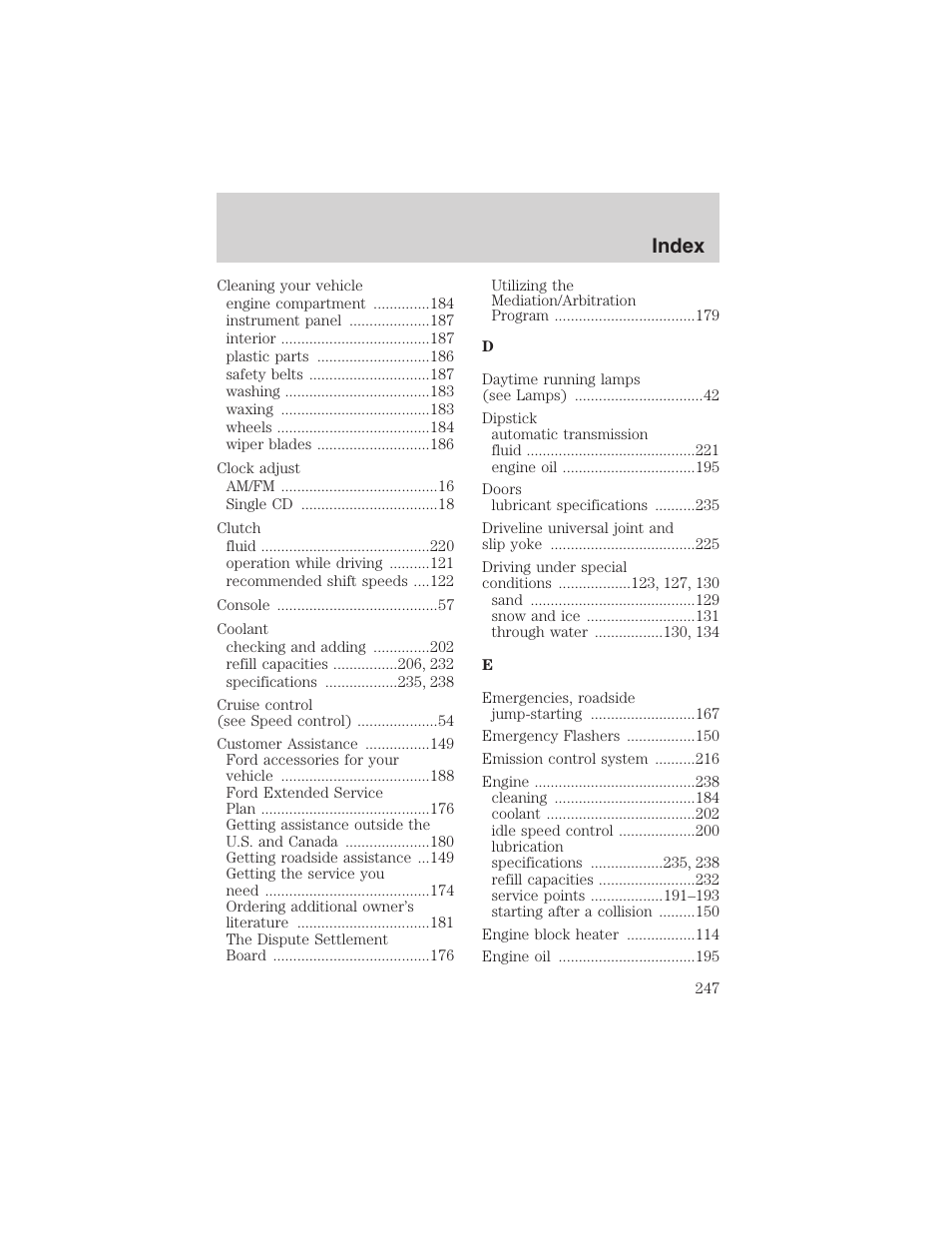 Index | FORD 2003 Ranger User Manual | Page 247 / 256