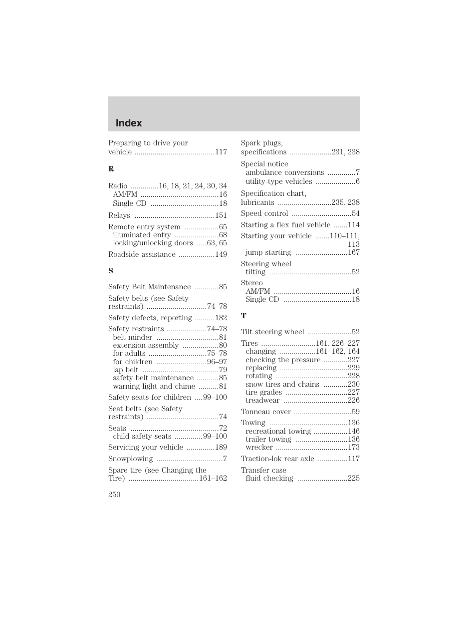 Index | FORD 2003 Ranger User Manual | Page 250 / 256