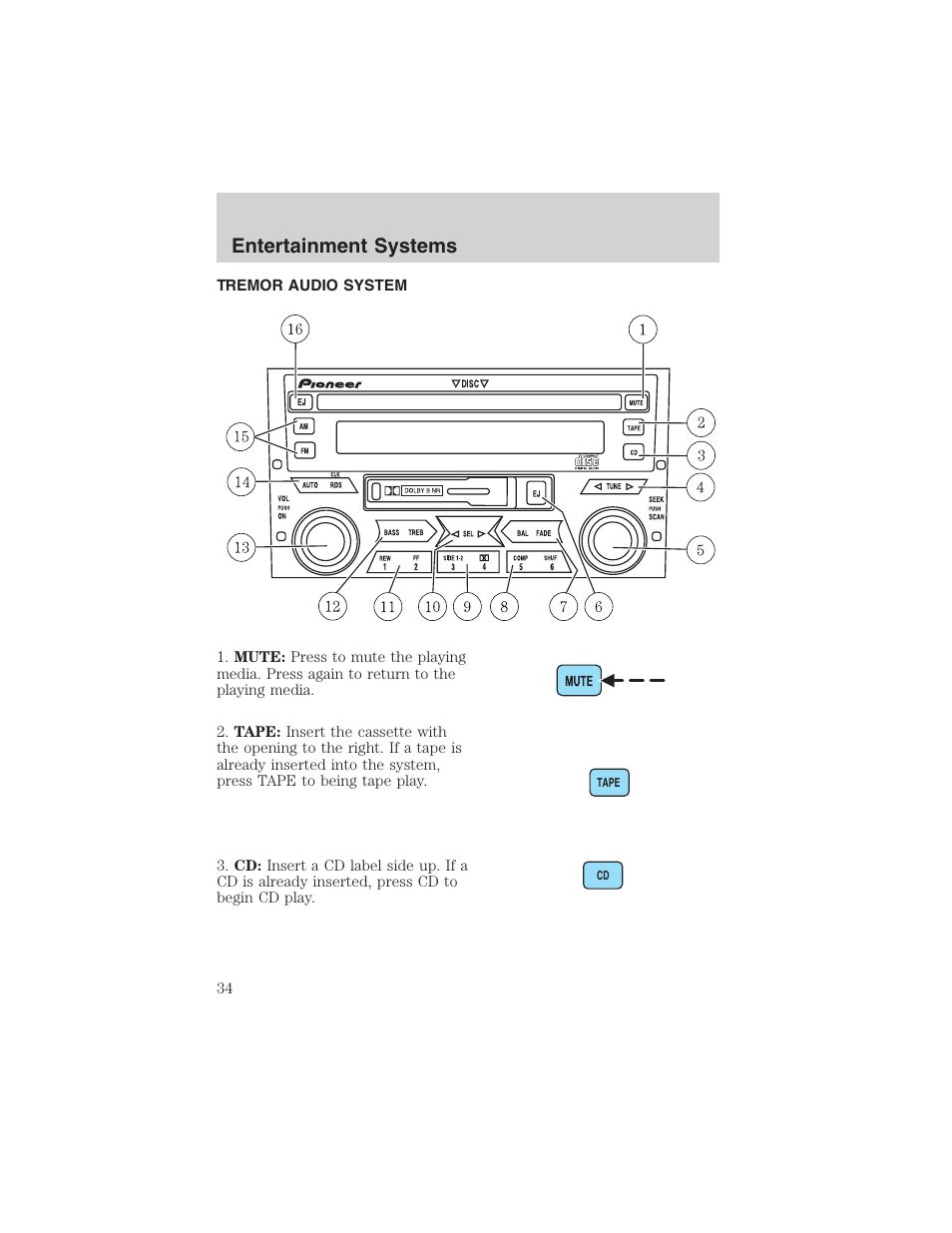 Entertainment systems | FORD 2003 Ranger User Manual | Page 34 / 256