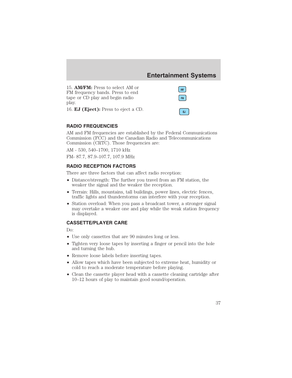 Entertainment systems | FORD 2003 Ranger User Manual | Page 37 / 256
