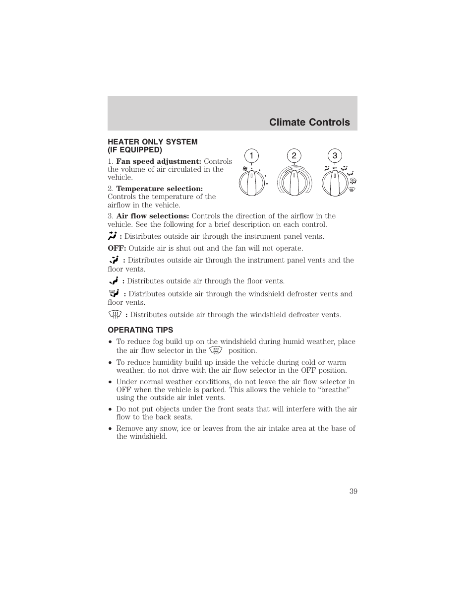 Climate controls | FORD 2003 Ranger User Manual | Page 39 / 256