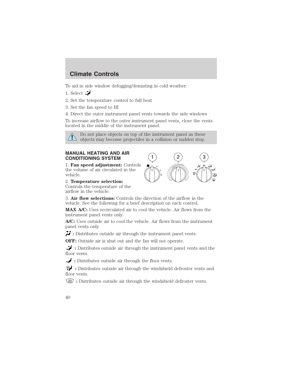 Climate controls | FORD 2003 Ranger User Manual | Page 40 / 256