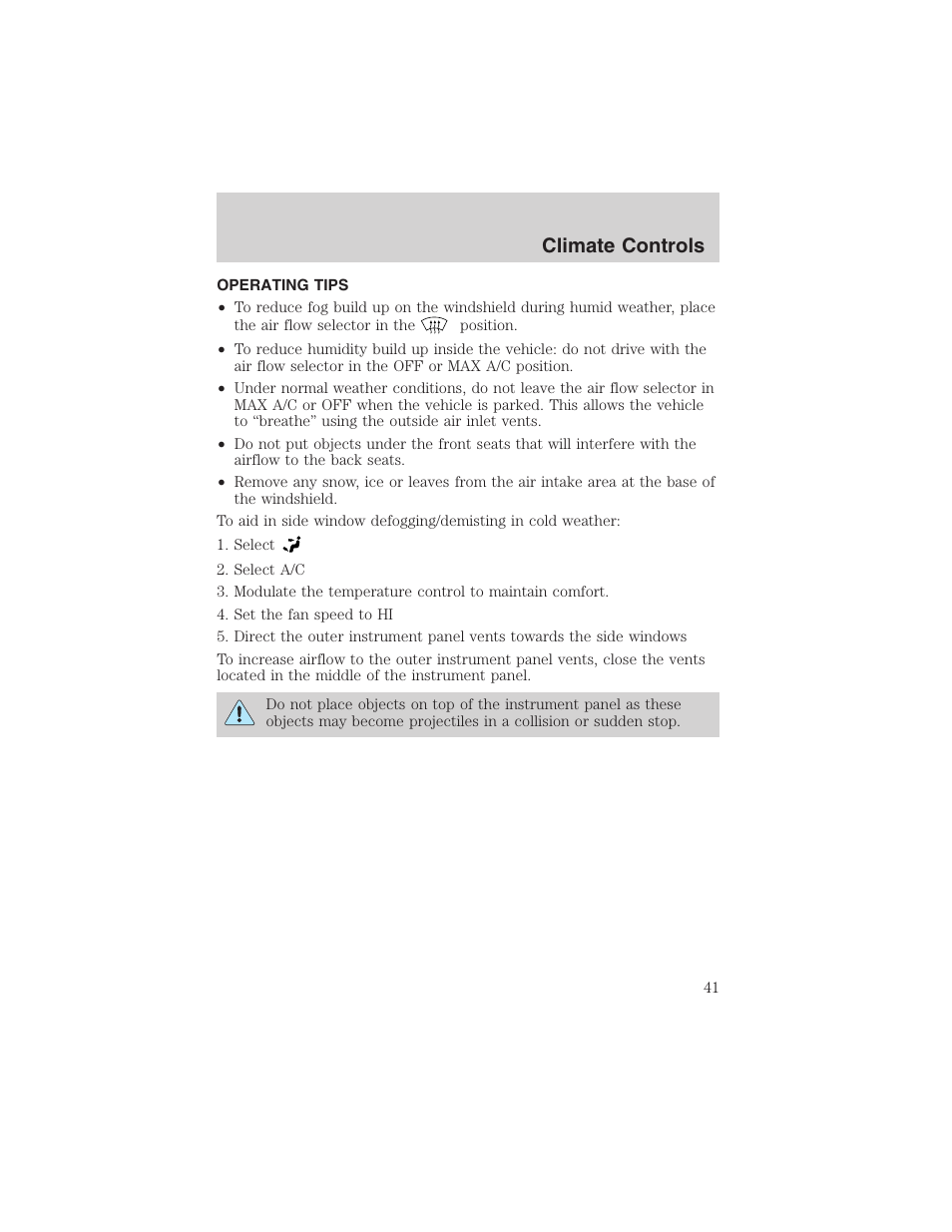 Climate controls | FORD 2003 Ranger User Manual | Page 41 / 256